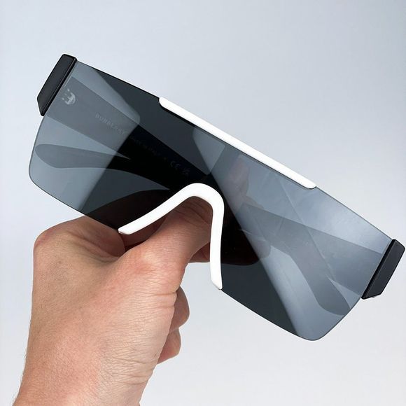 Burberry BE4291 40496G Sunglasses White Grey Mirror Black Shield Unisex - Picture 4 of 12